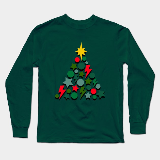 Red and Green Christmas Tree, Lightning, Star and Baubles Long Sleeve T-Shirt by OneThreeSix